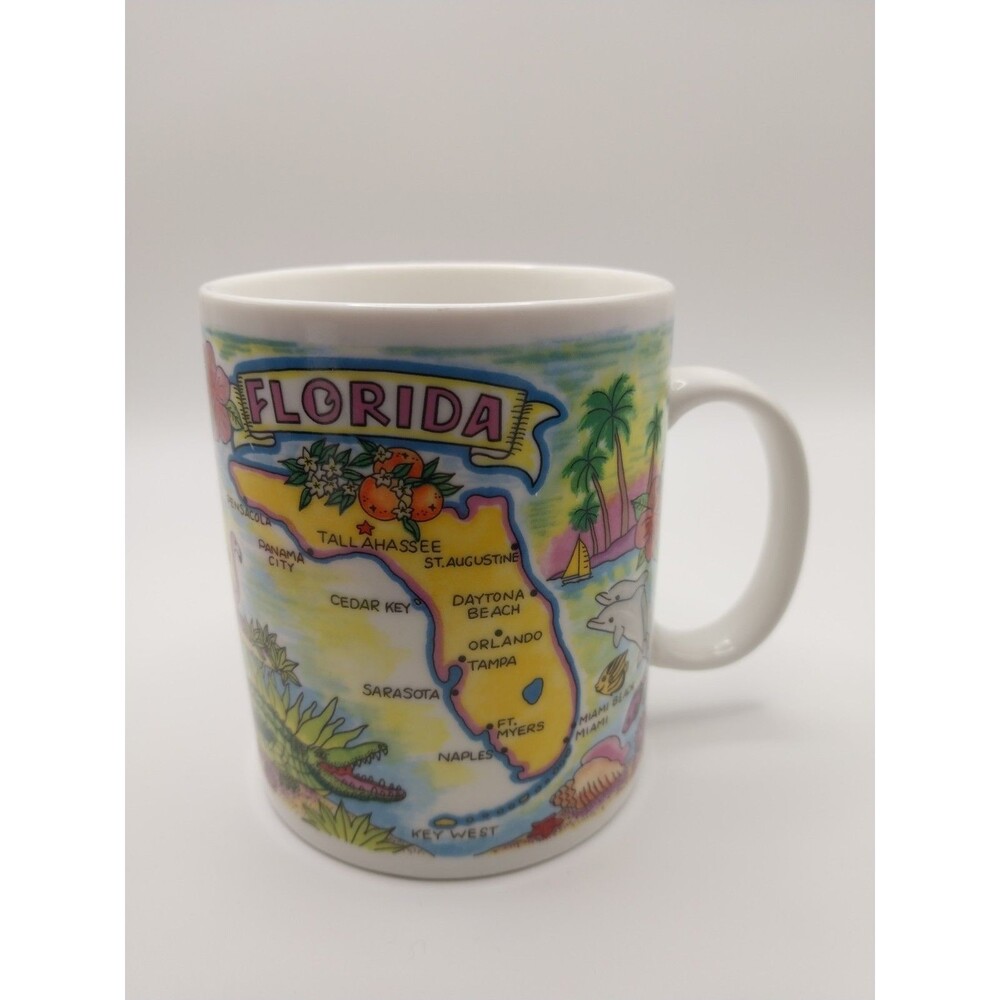 American Gift 14 fl oz Florida State Multicolor Scenic Print Ceramic Mug Cup New